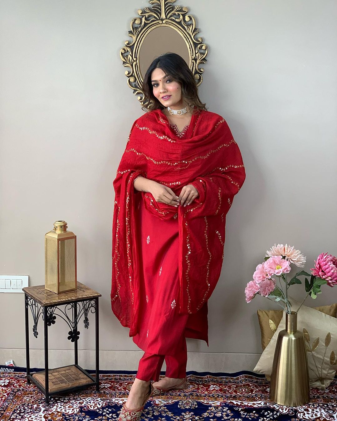 Ruby Red Embroidered Kurta Set