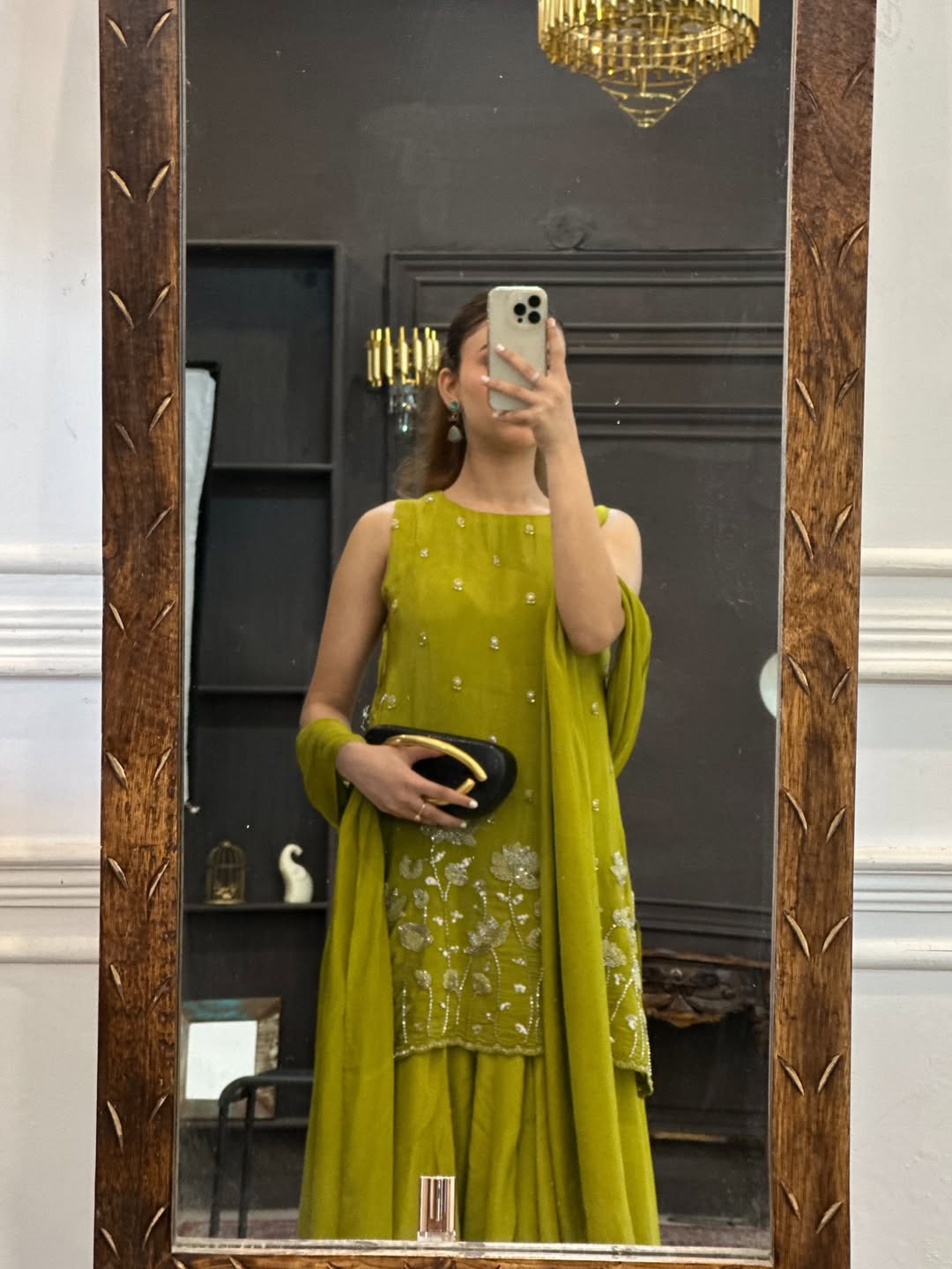 Olive Green Embroidered Sleeveless Sharara Suit Set