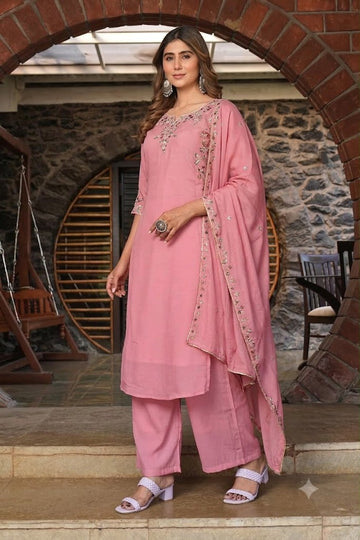 Blush Pink Embroidered Viscose Rayon Suit Set