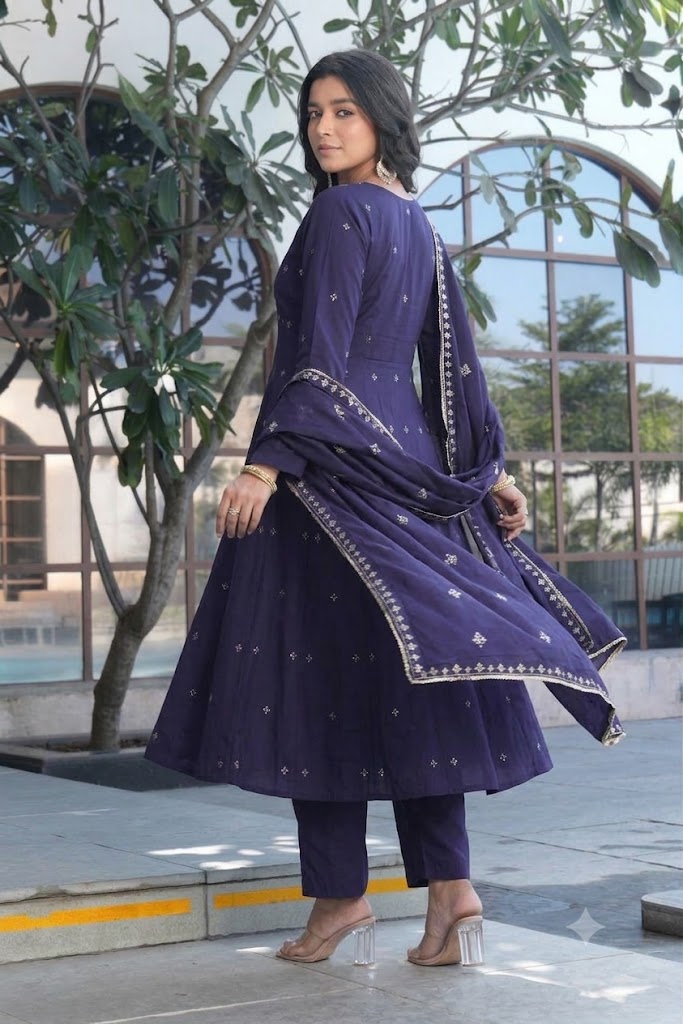 Navy Blue Embroidered Kurta Set with Dupatta