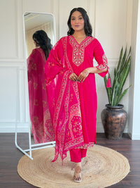 Rani Pink Heritage Embroidered Kurta Pant Set