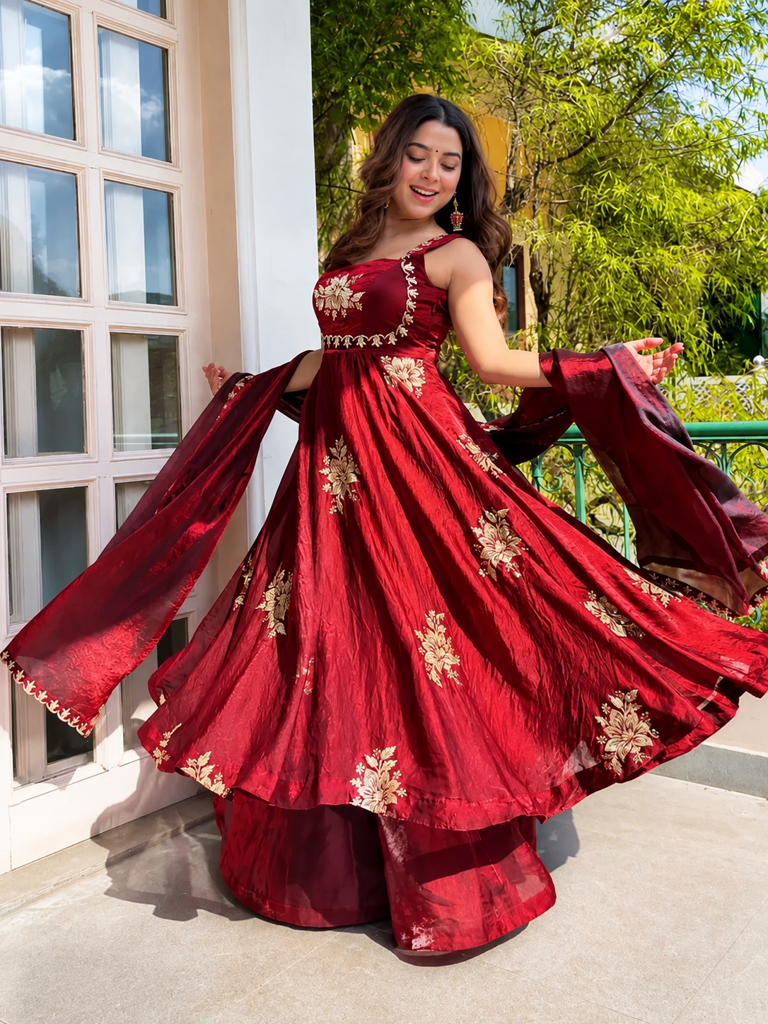 Maroon Embroidered Anarkali Suit Set