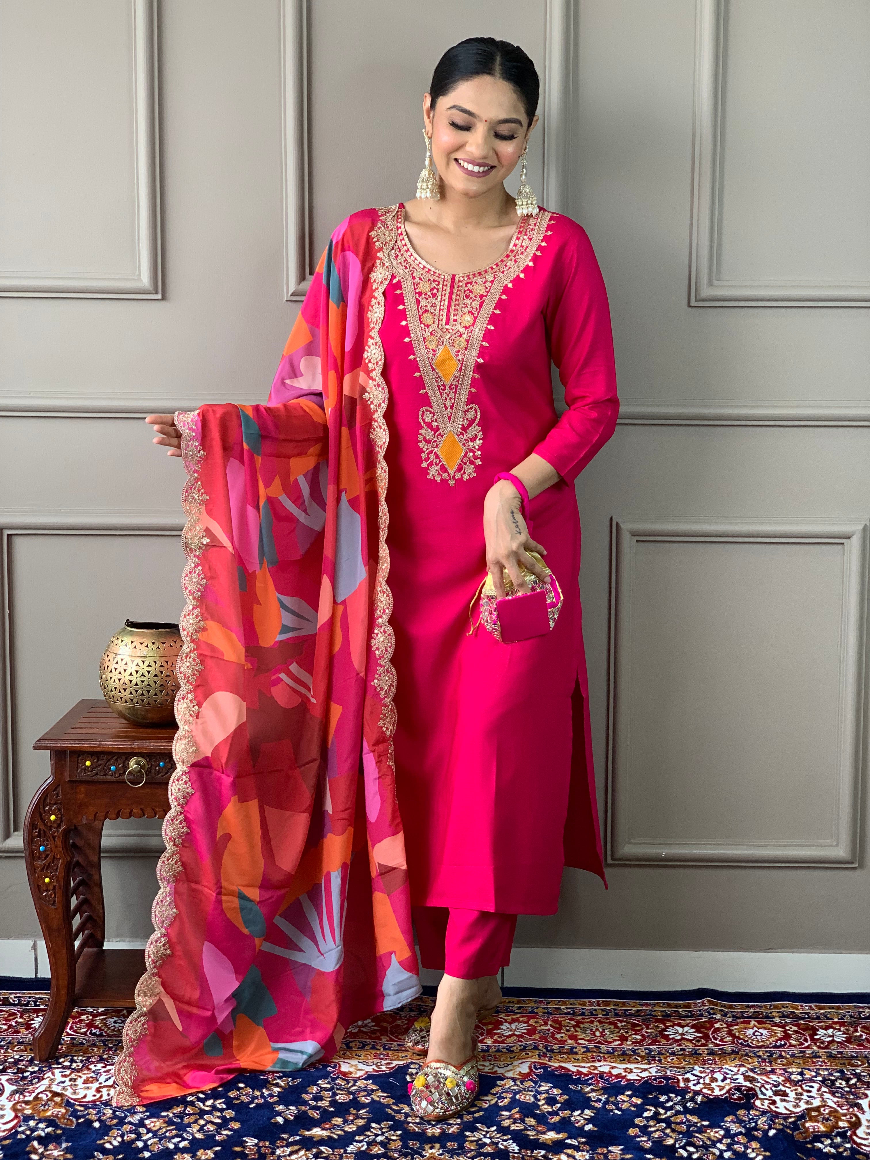 Pink Embroidered Kurta Set