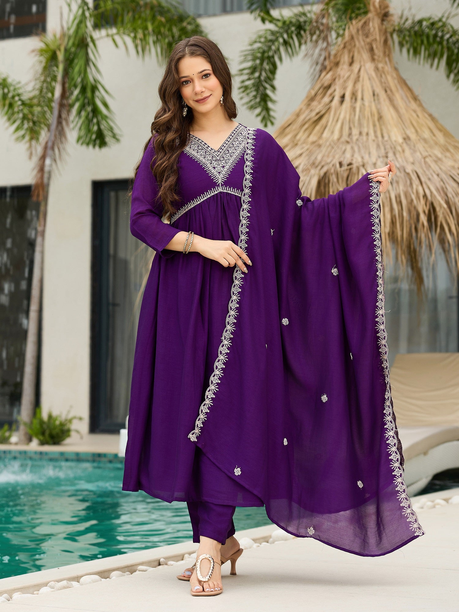 Royal Wine Embroidered Kurta Pant