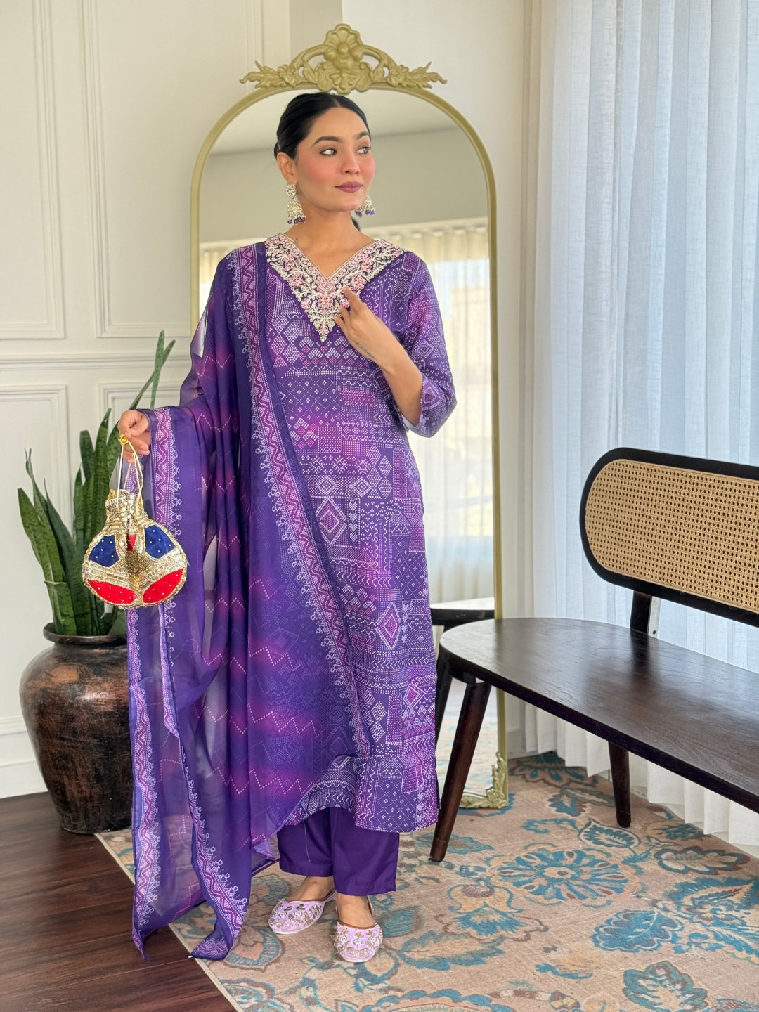 Royal Purple Geometric Print Salwar Suit Set