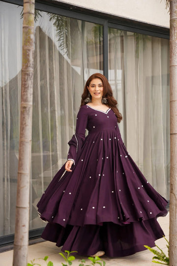 Wine Purple Rayon Anarkali Suit Set
