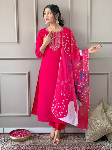 Rani Pink Embroidered Kurta Pant