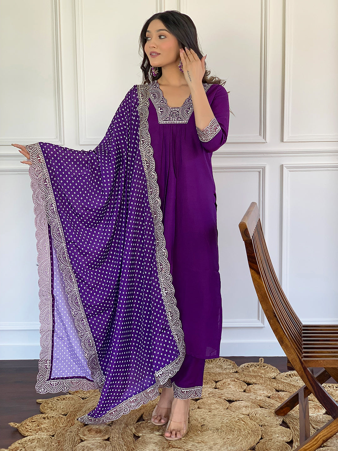 Royal Purple Embroidered Kurta Set