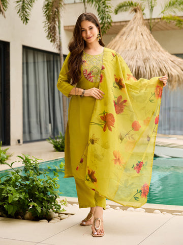 Sunshine Grace Yellow Viscose Silk Kurta Set
