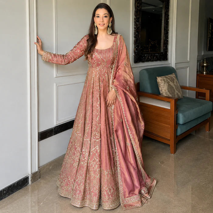Premium Rose Gold Designer Anarkali Suit Set