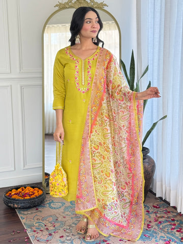 Golden Glow Viscose Silk Kurta Pant Set
