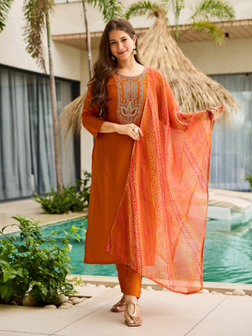 Sunset Aura Orange Viscose Silk Kurta Set