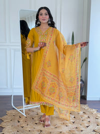 Yellow Heritage Embroidered Kurta Pant Set