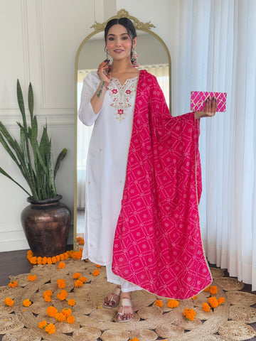 White Embroidered Kurta Pant Set