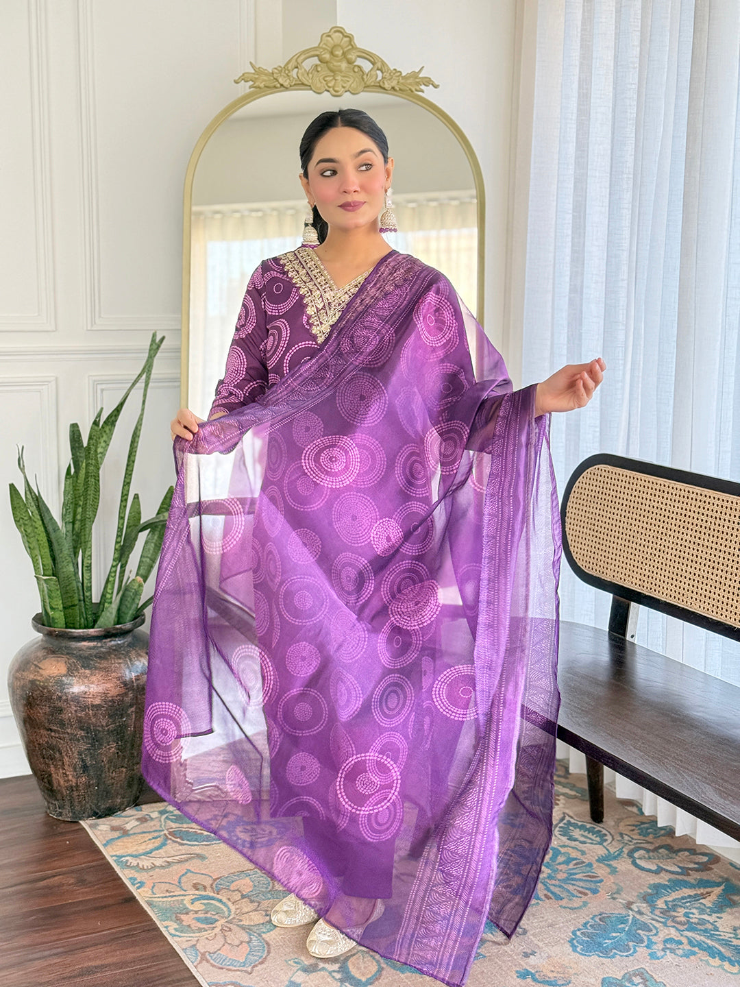 Wine Geometric Salwar Suit Set