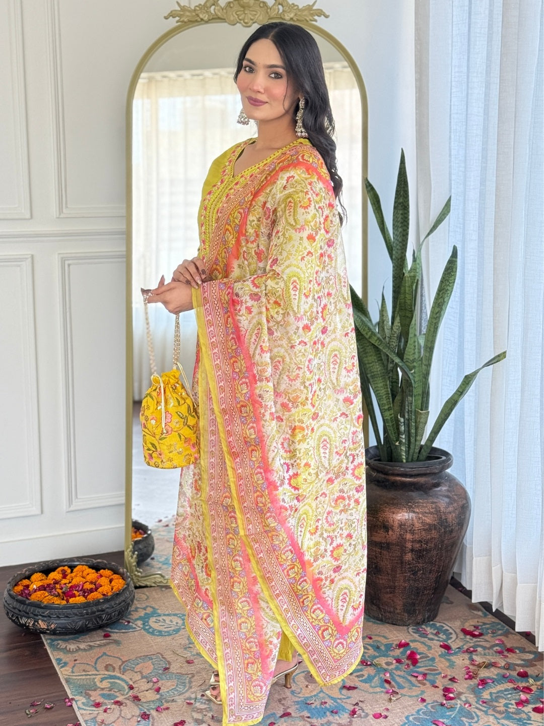 Golden Glow Viscose Silk Kurta Pant Set
