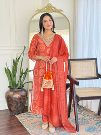 Rust Orange Geometric Salwar Suit Set