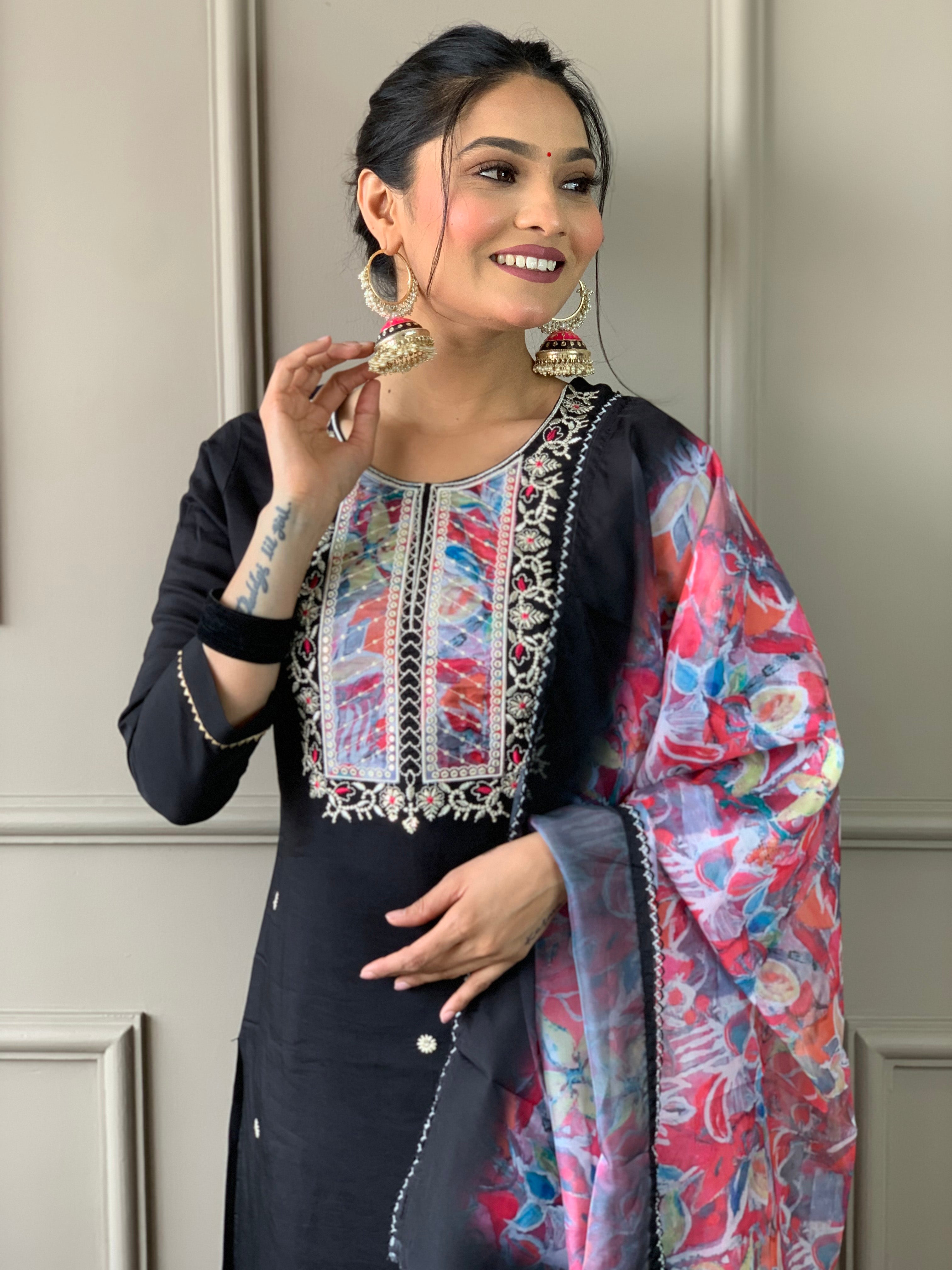 Midnight Black Floral Kurta Set