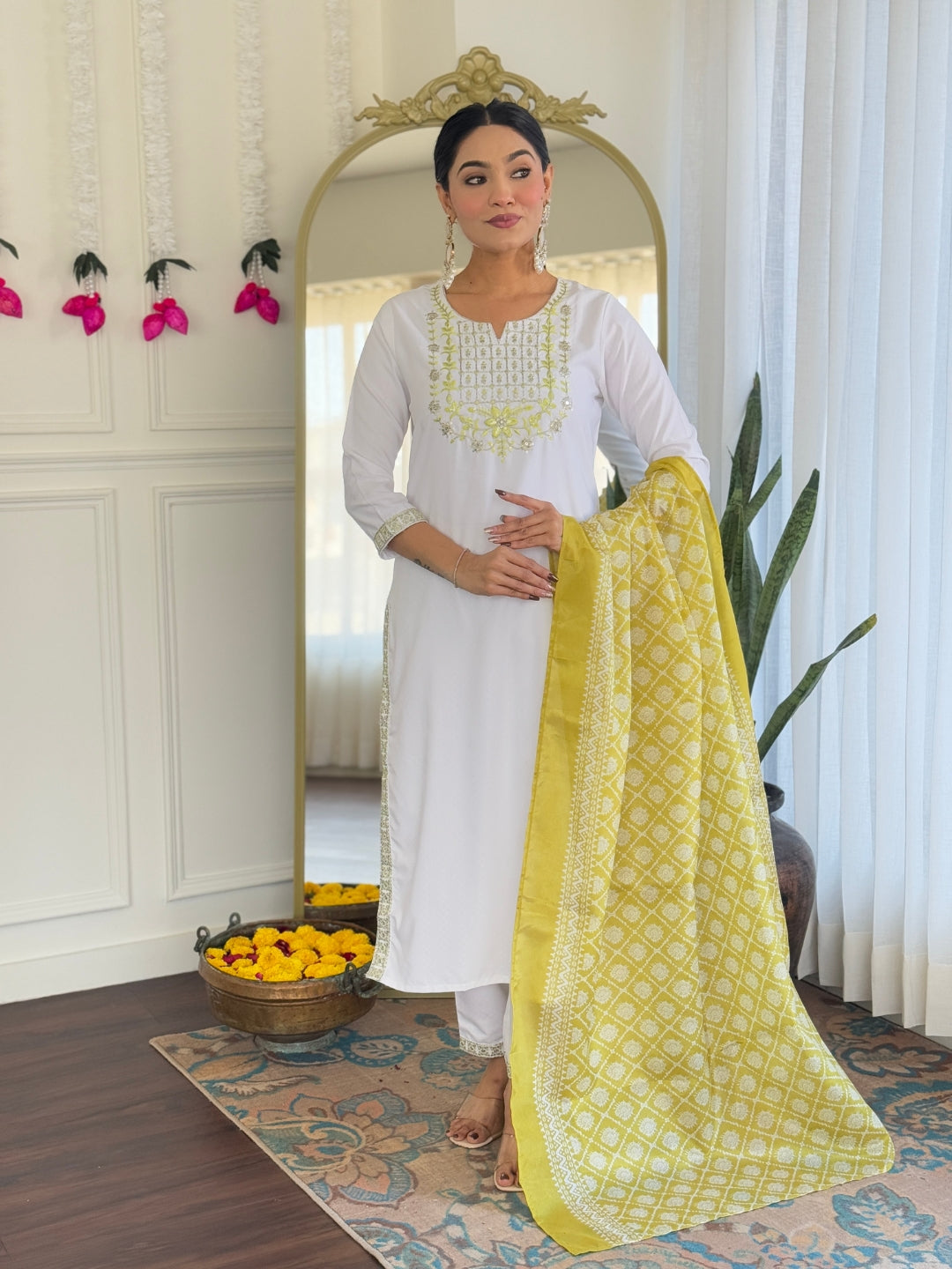 White Grace Viscose Kurta Pant Suit Sets
