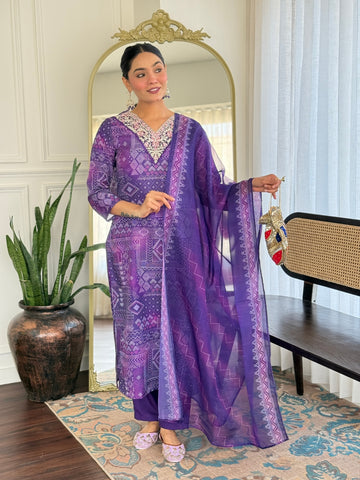 Royal Purple Geometric Print Salwar Suit Set
