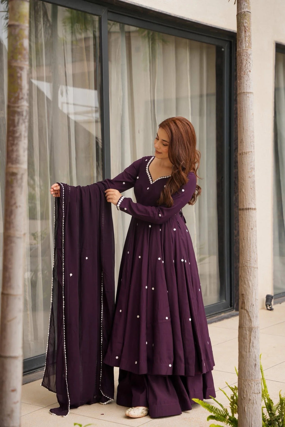 Wine Purple Rayon Anarkali Suit Set