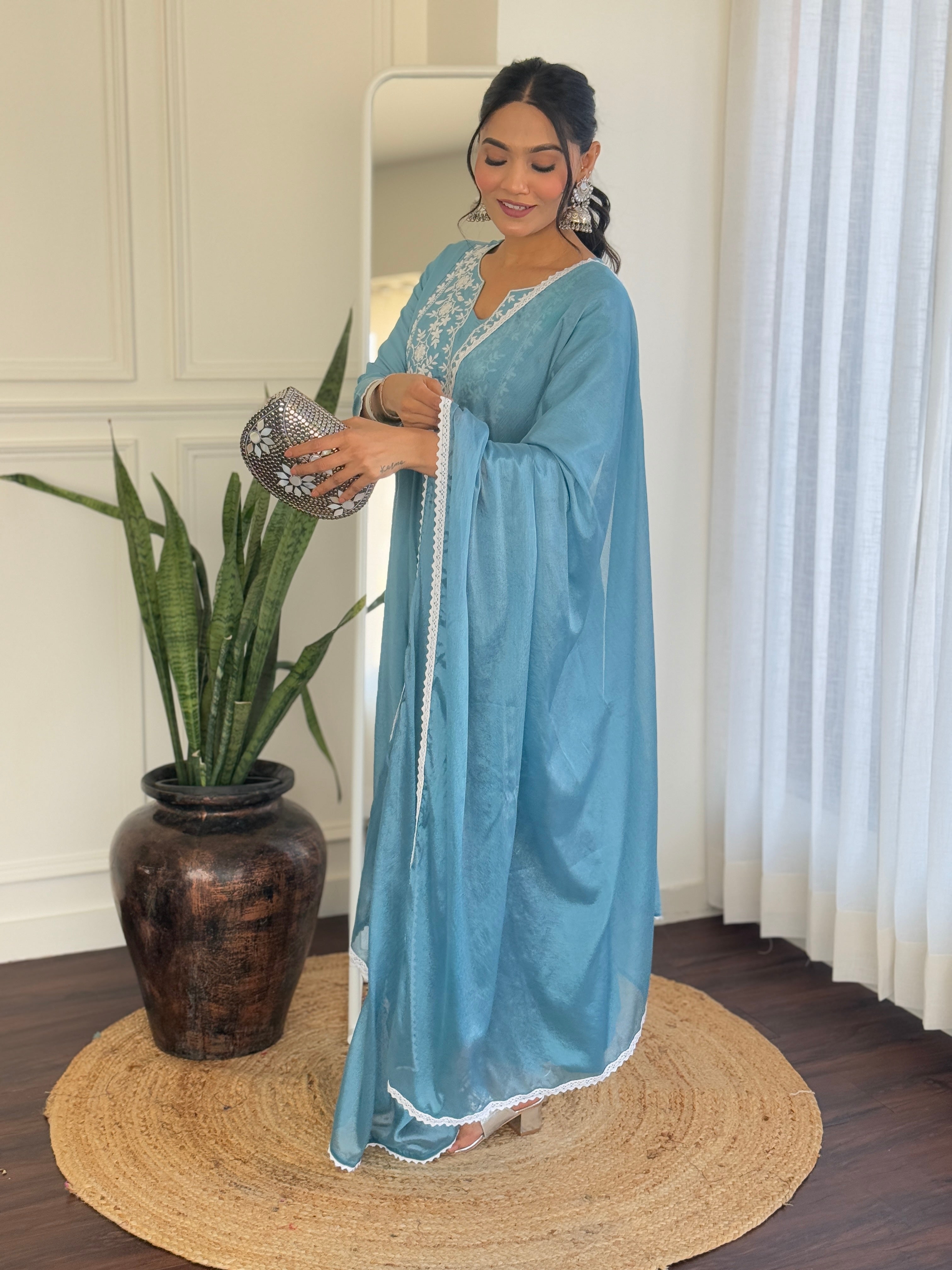 Sky Whisper Vichitra Kurta Pant Set