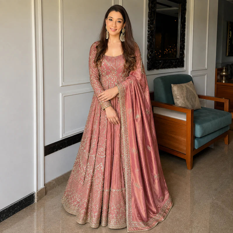 Premium Rose Gold Designer Anarkali Suit Set