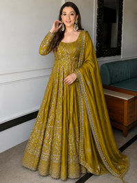 Mustard Embroidered Anarkali Suit Set