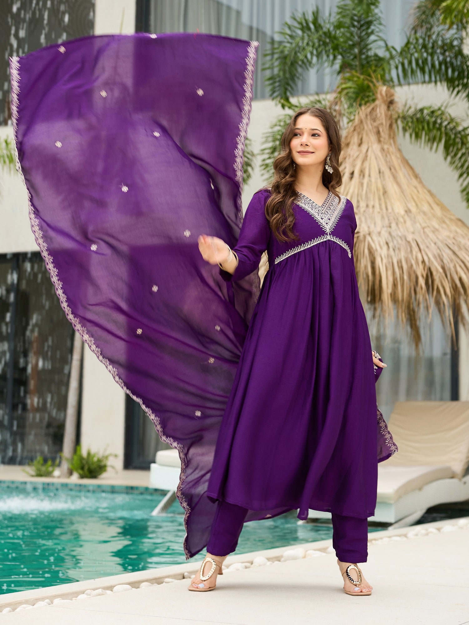 Royal Wine Embroidered Kurta Pant