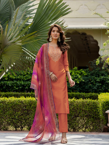 Sunrise Charm Vichitra Silk Kurta Pant Set