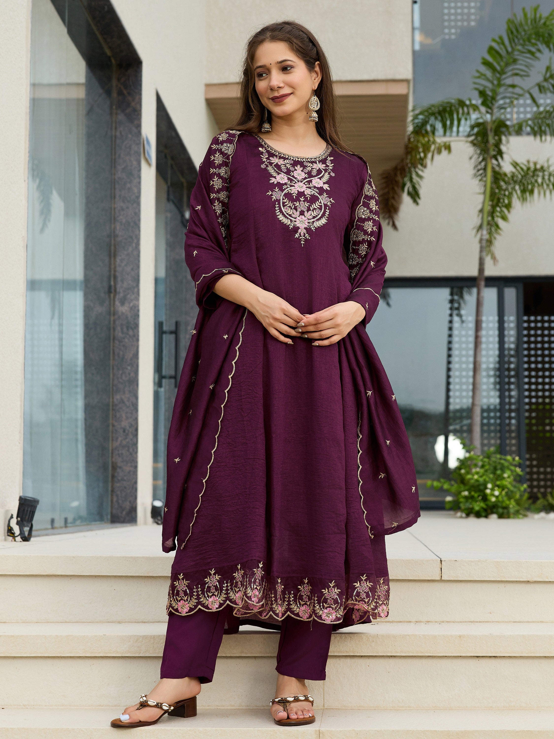Noorika Plum Embroidered Kurta Set