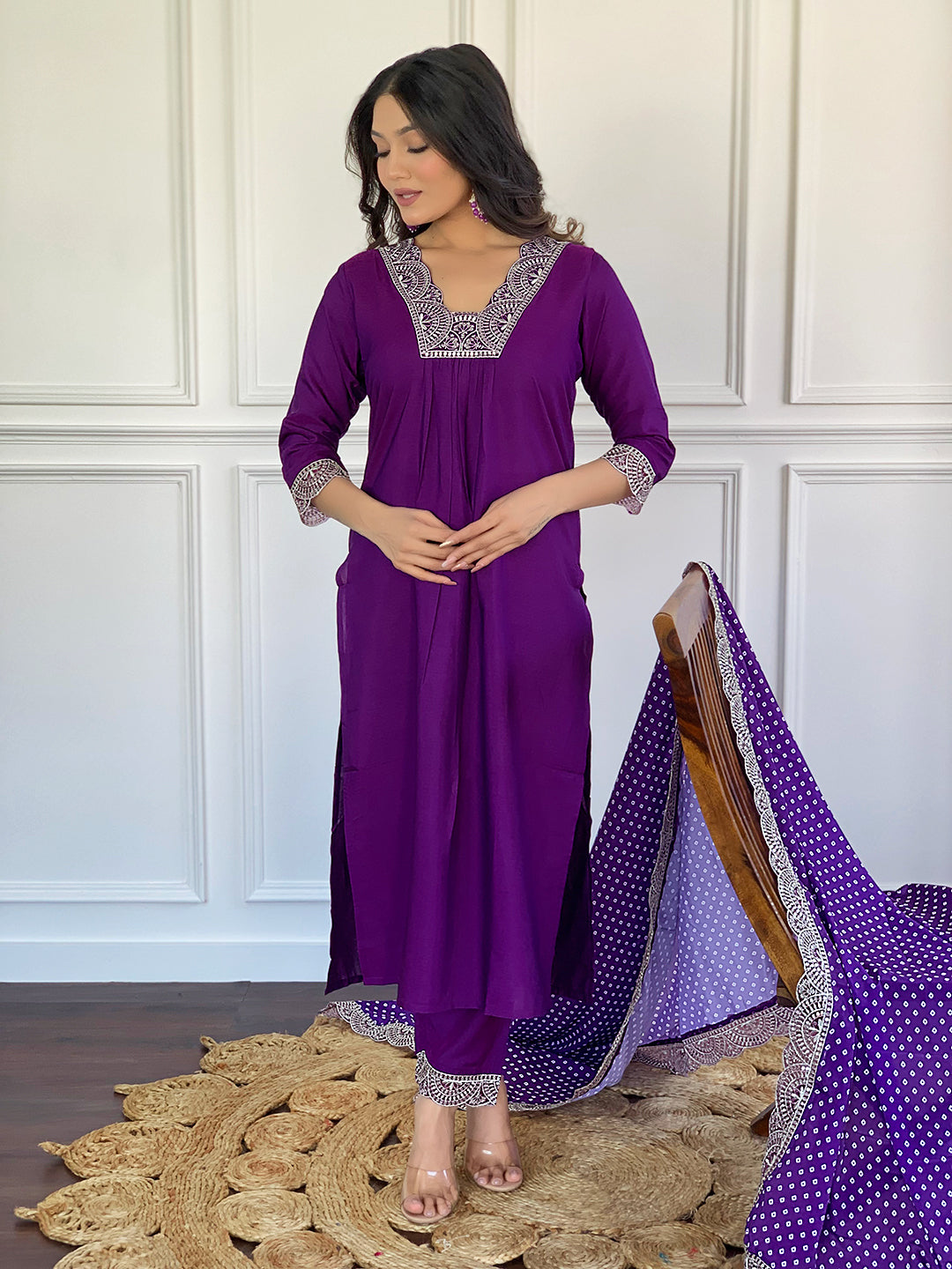 Royal Purple Embroidered Kurta Set
