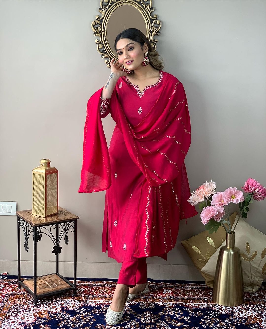 Ruby Red Embroidered Kurta Set