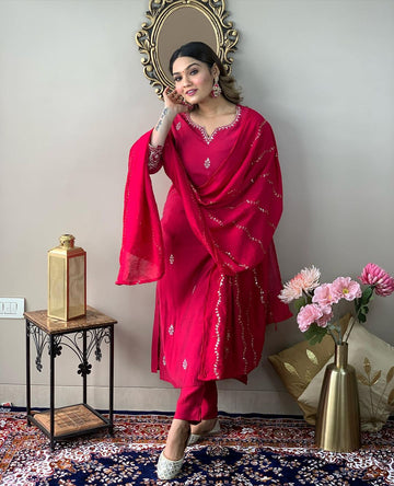Ruby Red Embroidered Kurta Set