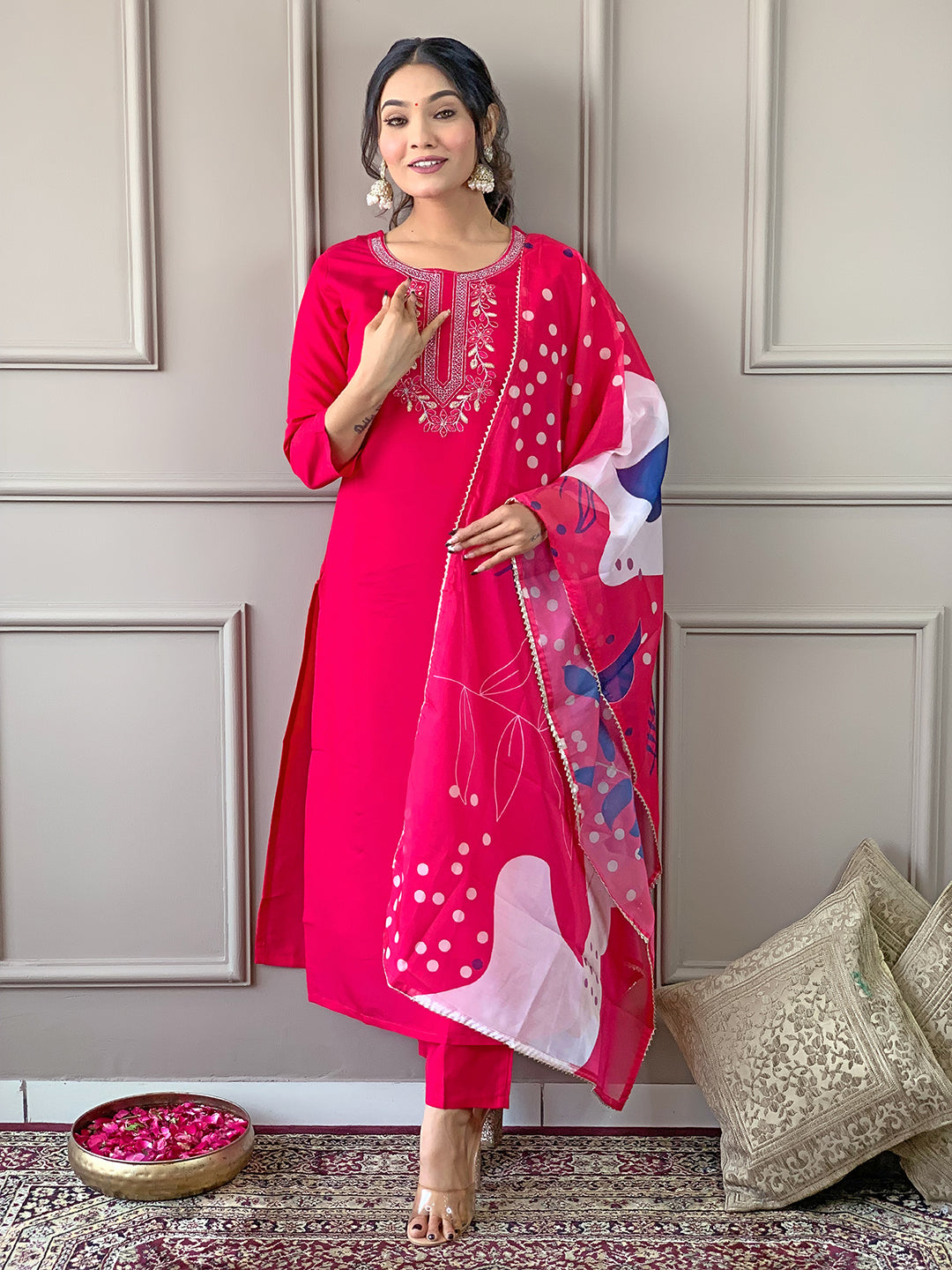Rani Pink Embroidered Kurta Pant