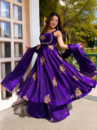 Purple Embroidered Anarkali Suit Set