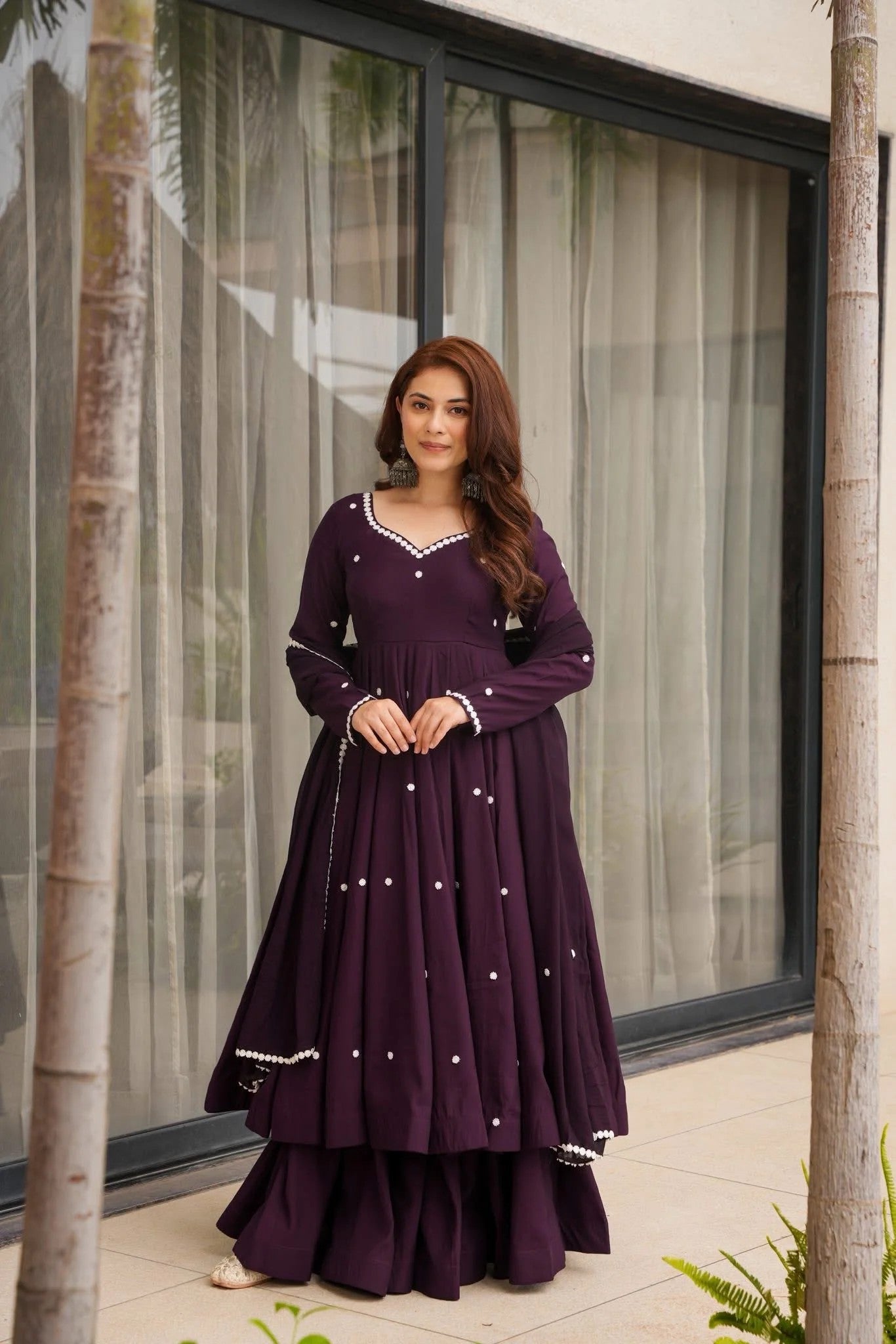 Wine Purple Rayon Anarkali Suit Set