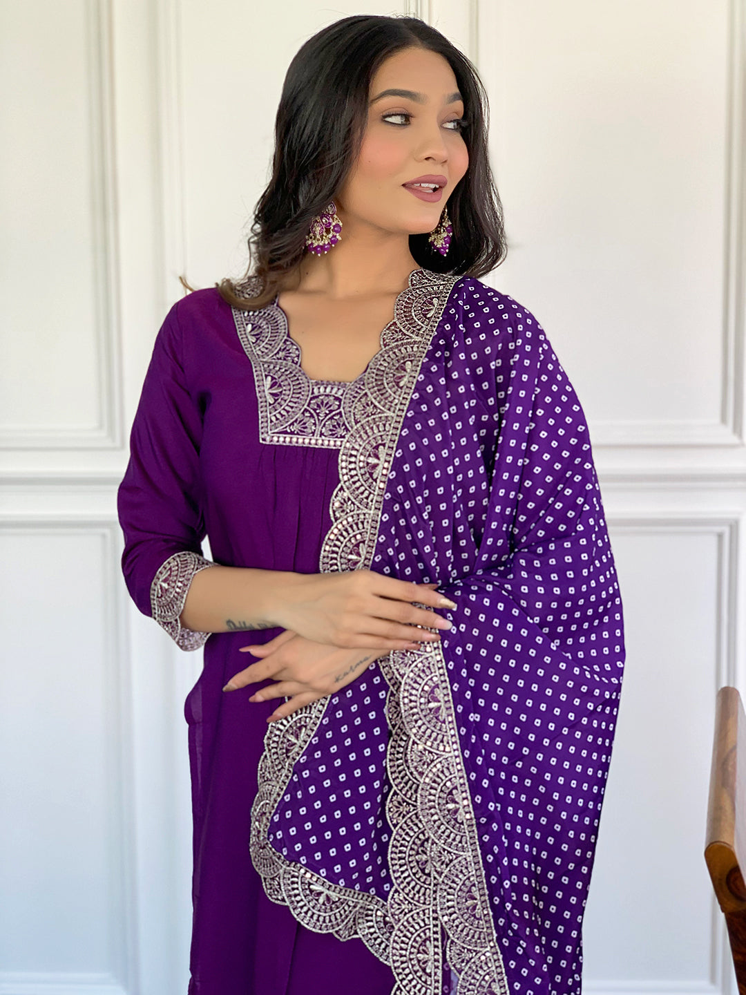 Royal Purple Embroidered Kurta Set