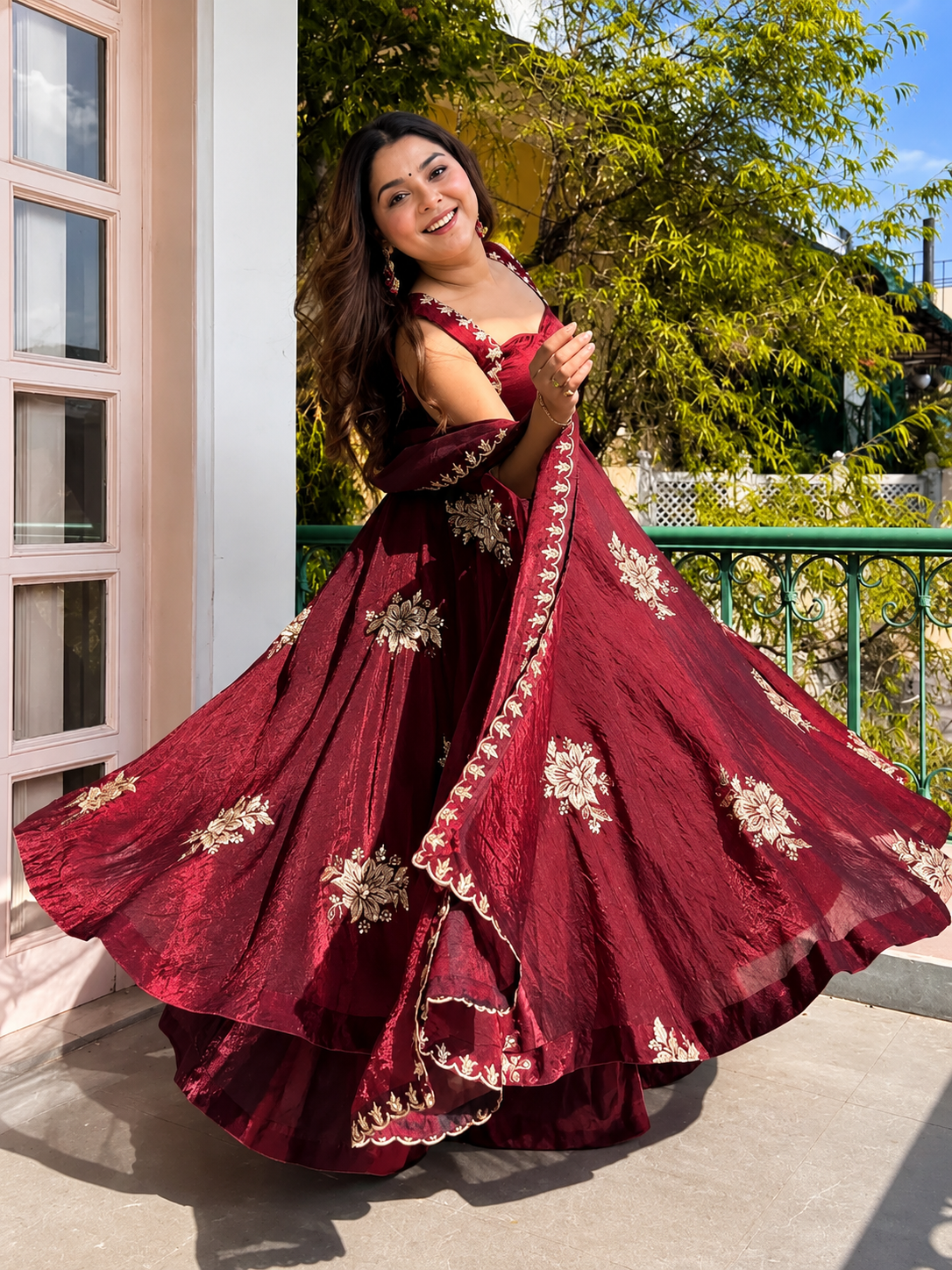 Maroon Embroidered Anarkali Suit Set