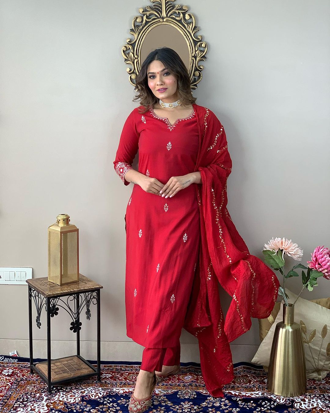 Ruby Red Embroidered Kurta Set