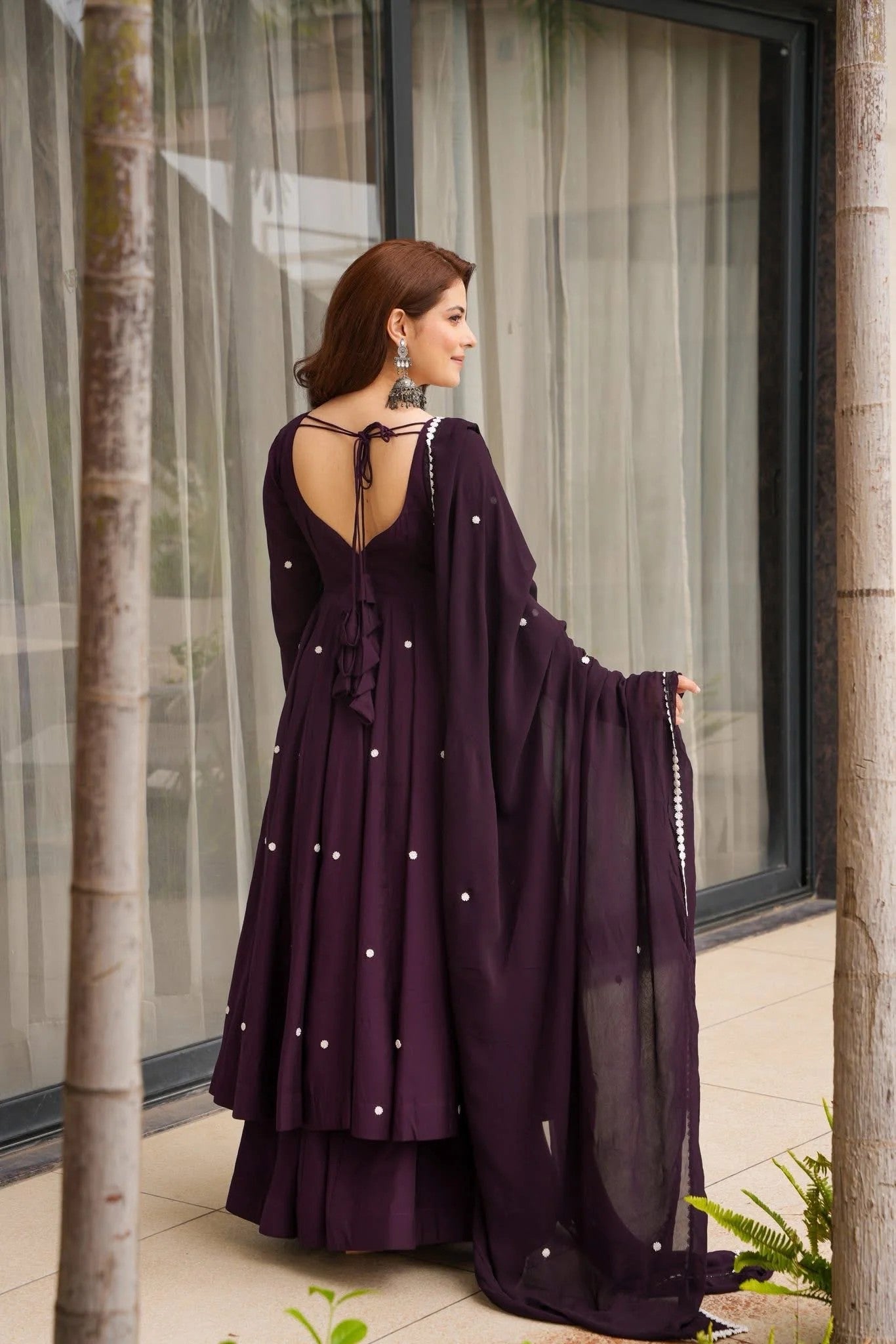 Wine Purple Rayon Anarkali Suit Set