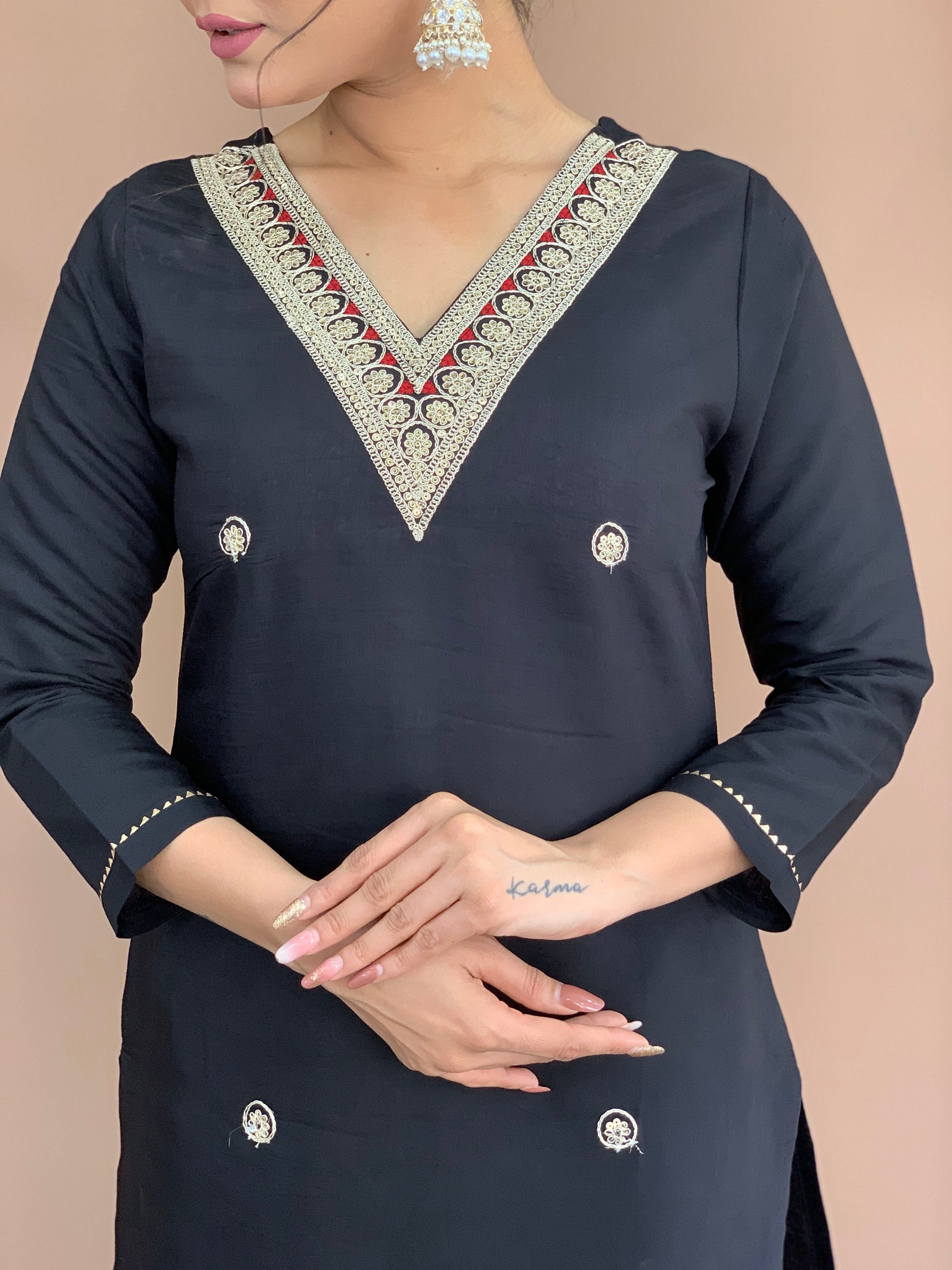 Elegant Black Floral Printed Kurta Set
