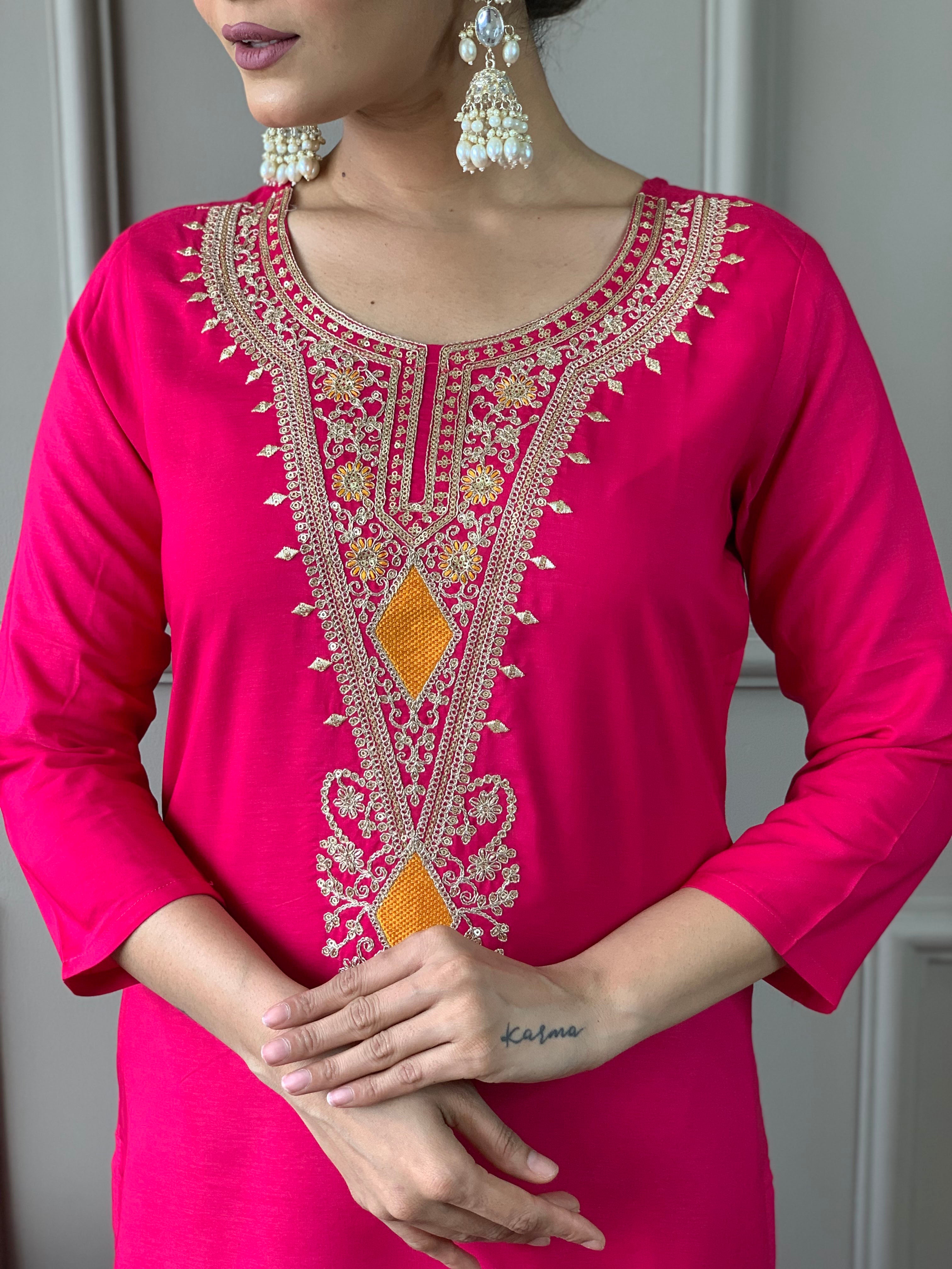 Pink Embroidered Kurta Set