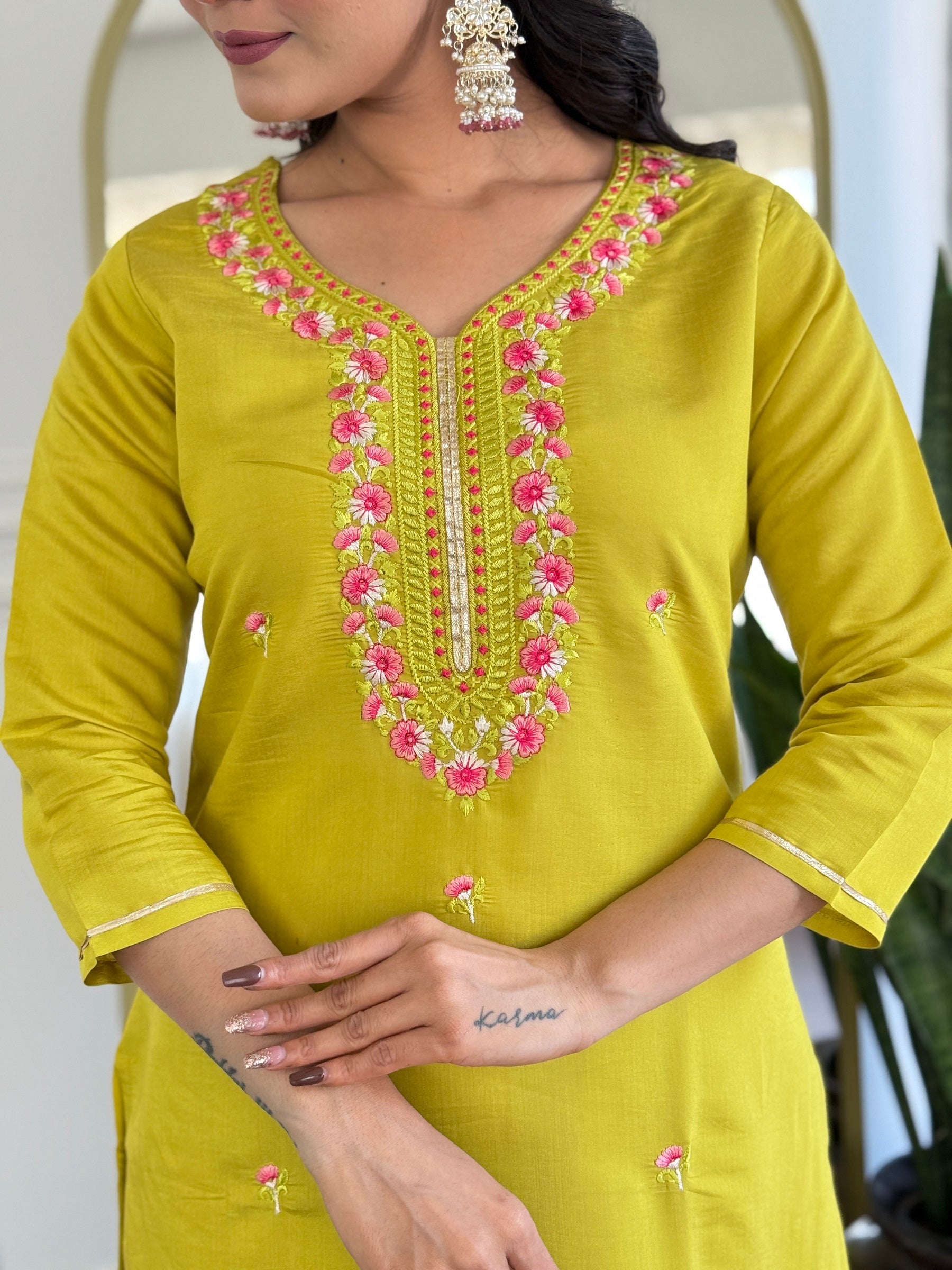 Golden Glow Viscose Silk Kurta Pant Set