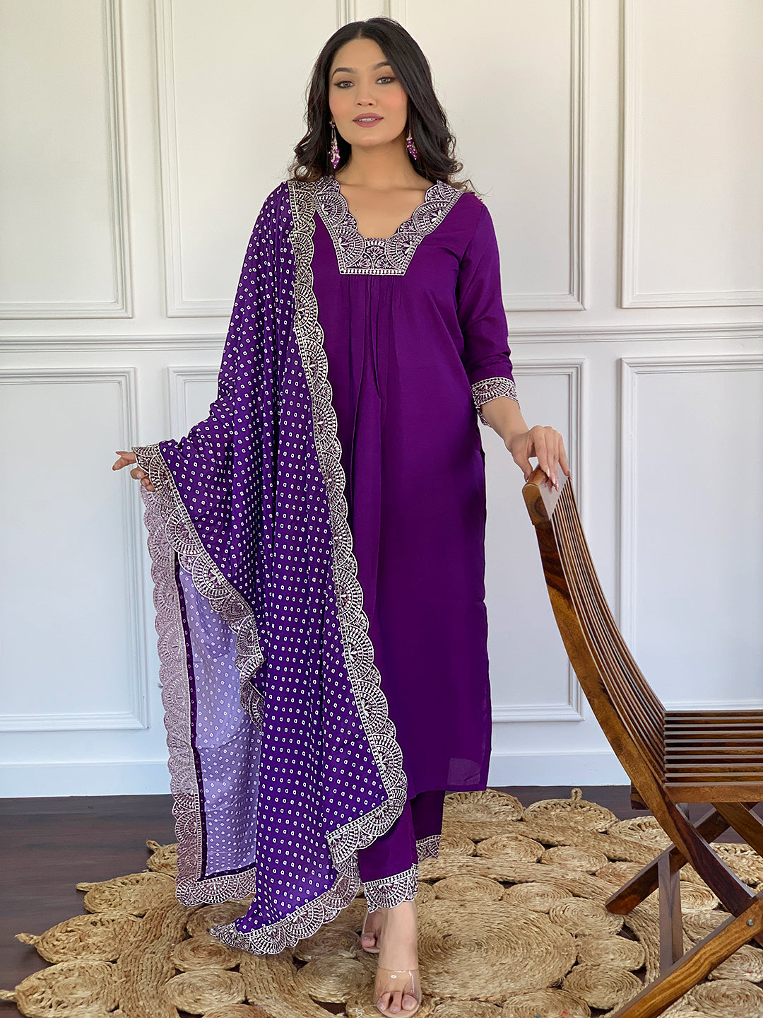 Royal Purple Embroidered Kurta Set