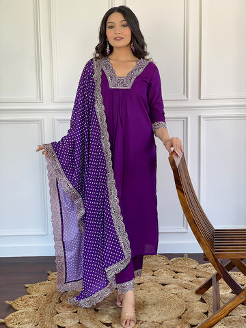 Royal Purple Embroidered Kurta Set