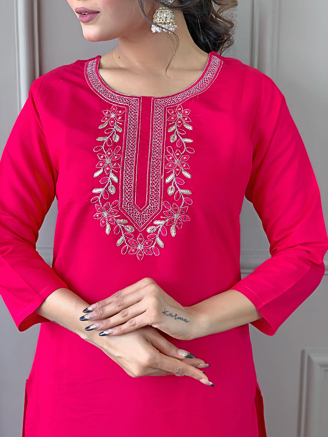 Rani Pink Embroidered Kurta Pant