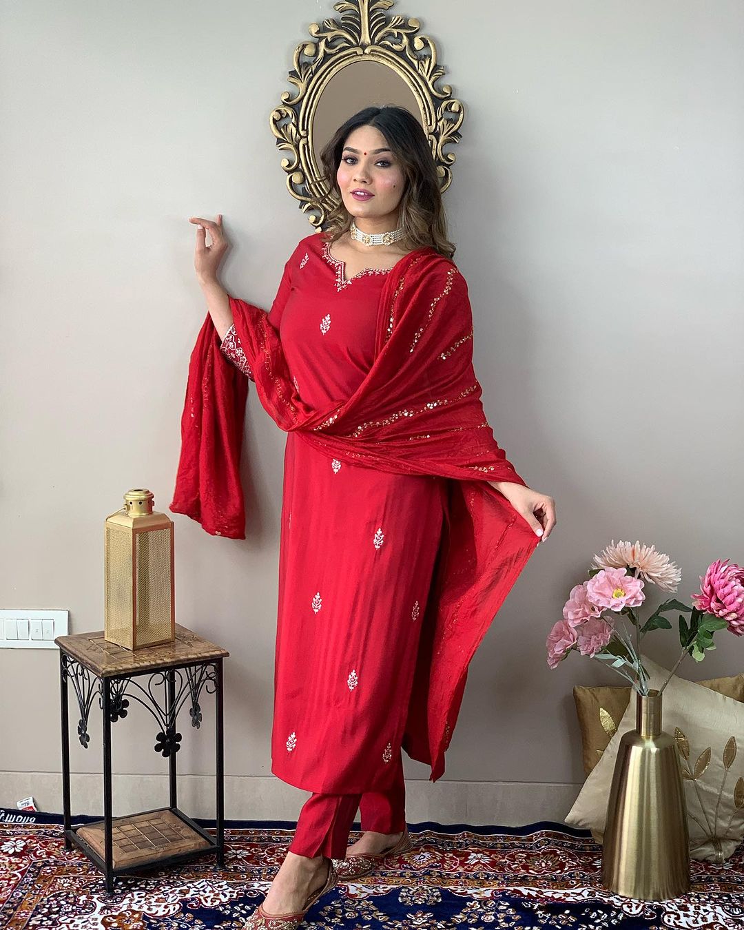 Ruby Red Embroidered Kurta Set