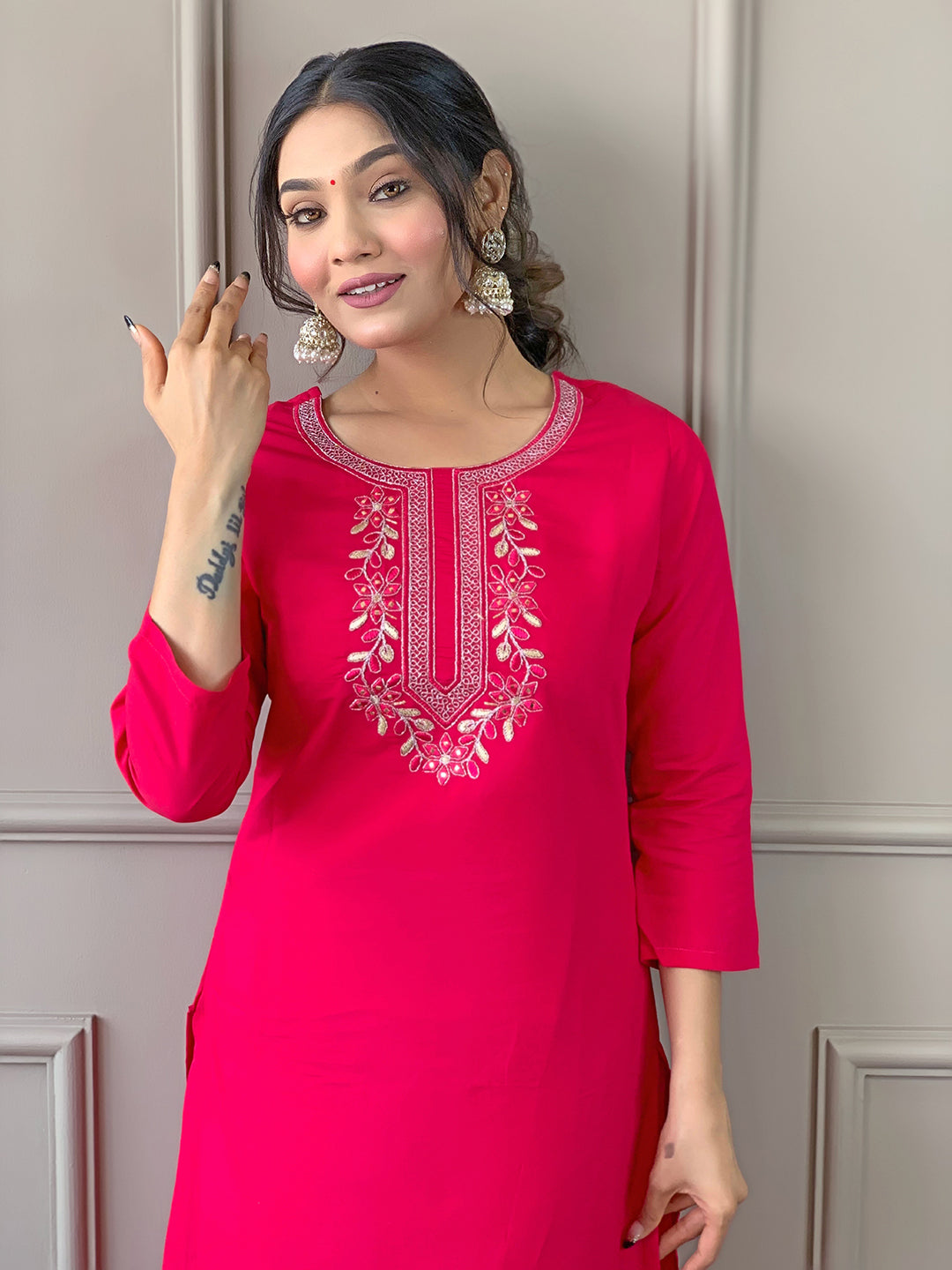 Rani Pink Embroidered Kurta Pant