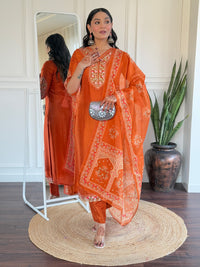Orange Heritage Embroidered Kurta Pant Set